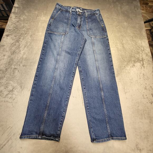 Old Navy Jeans Womens 12 Blue High-Rise Loose Utility Carpenter Straight Denim - Picture 1 of 10